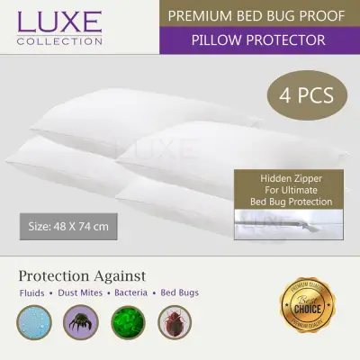 Bed Bug Pillow Protectors 4 Pcs - Waterproof Pillow Protectors - Protect Against Fluid Spills Dust Mites Bed Bugs (With Invisible Zipper Design) (4pcs Per Set)