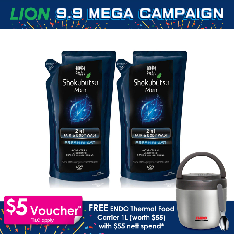 Buy Shokubutsu Men 2-in-1 Hair and Body Wash Refill - Fresh Blast 550ml x 2 Singapore