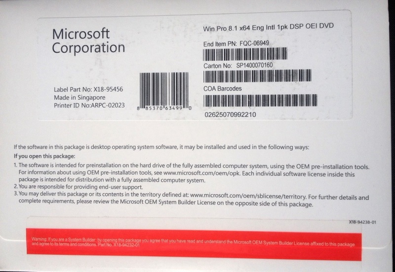 Bảng giá Windows 8.1 Pro DVD (FQC-06949) Full Pack Phong Vũ