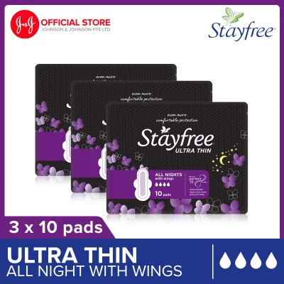 Stayfree Sanitary Napkins Ultra Thin All Night Cottony Soft x 10 pcs x 3 packs