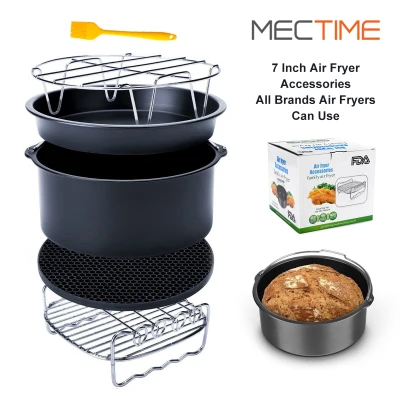 【SG Ready Stock】6 Pcs Air Fryer Accessories 7 Inch/6 Inch/8 Inch FDA Certified for Mayer Philips Ninja Non Stick Air Fryer Utensil(Cake Basket/Pizza Pan/Silicone Mat/Steel Metal Holder/Skewer Rack)