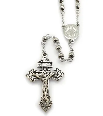 Halo & Wings JESUS OF NAZARETH Pardon Crucifix Miraculous Medal 5 Decade Stainless Steel Rosary Catholic Jewellery RS25