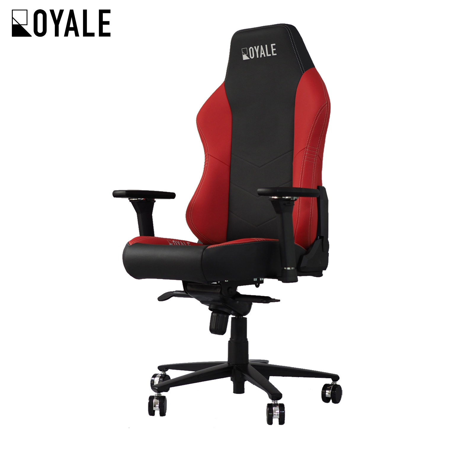 Genuine Cowhide Leather Royale Gaming Chair in Black/Red/Silver (Automotive-grade upholstery)