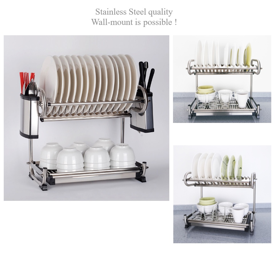 Stainless Steel Table Wall Mount 2 In 1 Dish Rack