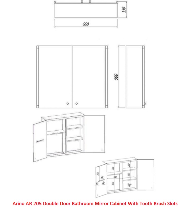Arino Ar205 Bathroom Mirror Cabinet 100 Stainless Steel With Door Knob With Tooth Brush Slots Double Door Dimensions L 55 X W 13 X H 50 Cm Local Sg Stock Immediate Delivery Lazada Singapore