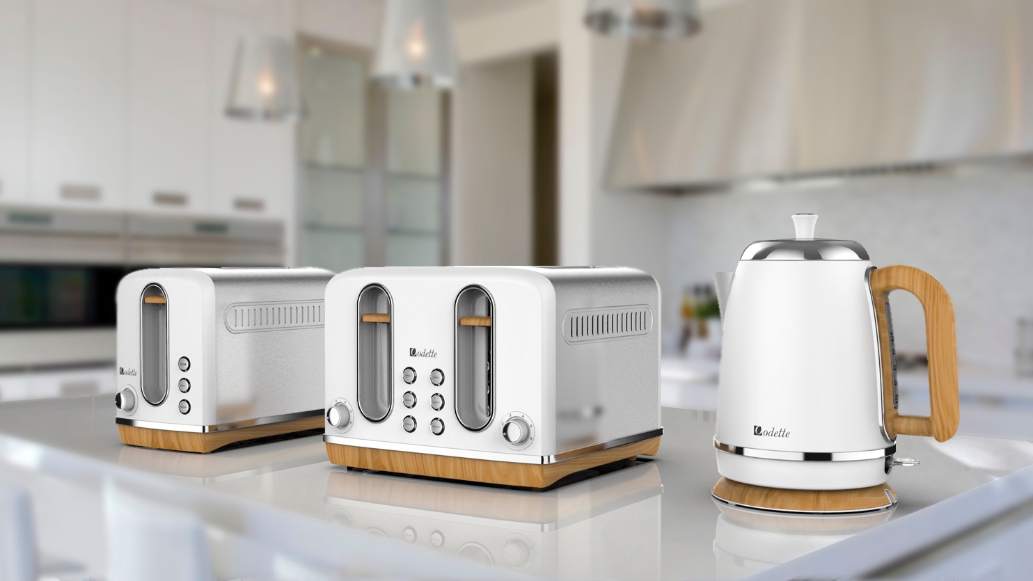 white gloss kettle and toaster set