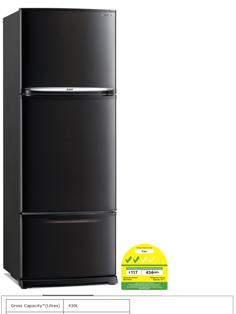 Mitsubishi Mr V45eg Sb P 343l 3 Doors Refrigerator Shiny Black Mitsubishi Mr V45eg Sb P 343l 3 Doors