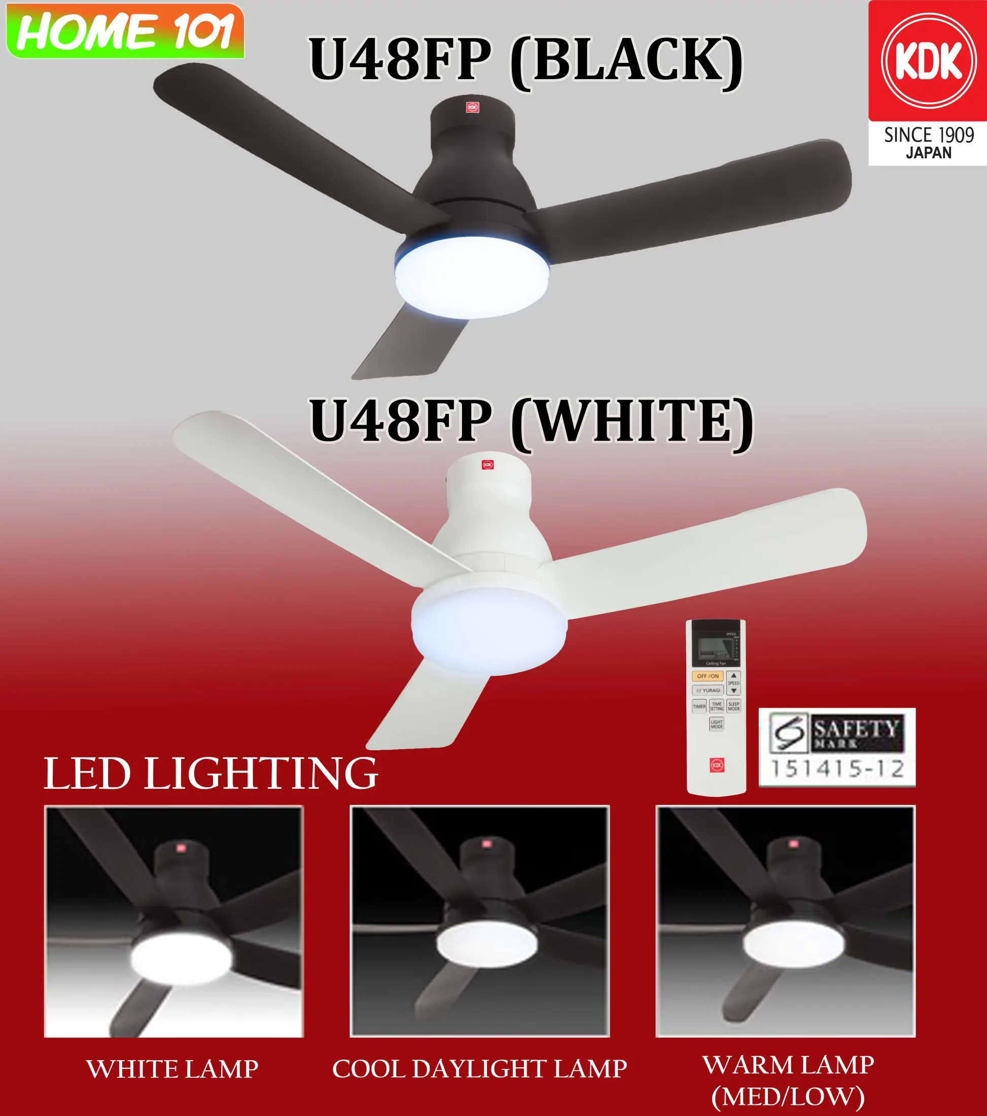 Kdk Dc Motor Ceiling Fan With Led Light Remote Control 120cm U48fp Lazada Singapore
