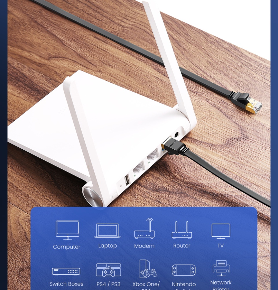 Ugreen Flat Ethernet Cable Cat6/Cat7 7 Fast local delivery Quality product