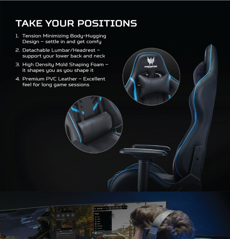 Predator Gaming Chair (SG Edition PVC, Fabric Grey, Fabric Blue