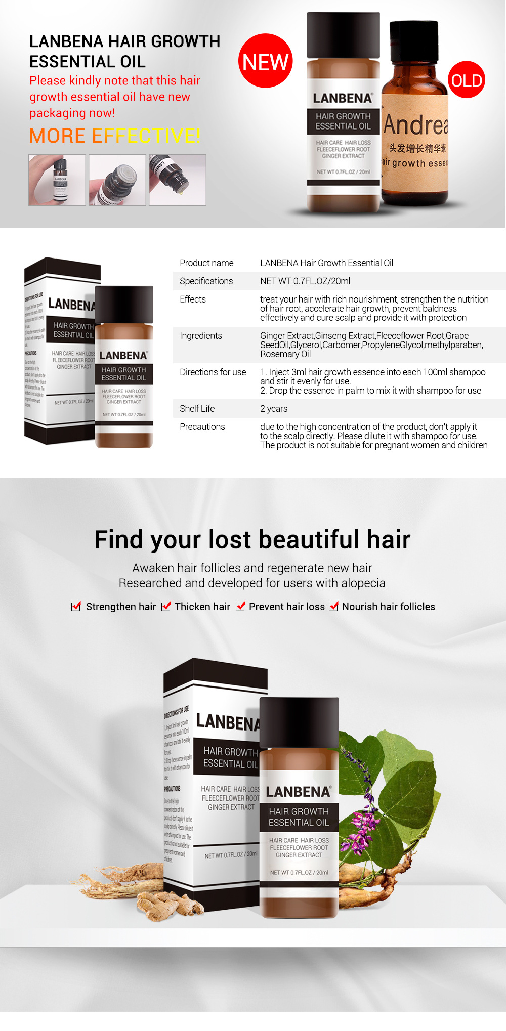 Lanbena 20ml Hair Growth Essence Fast Powerful Hair Care Essential