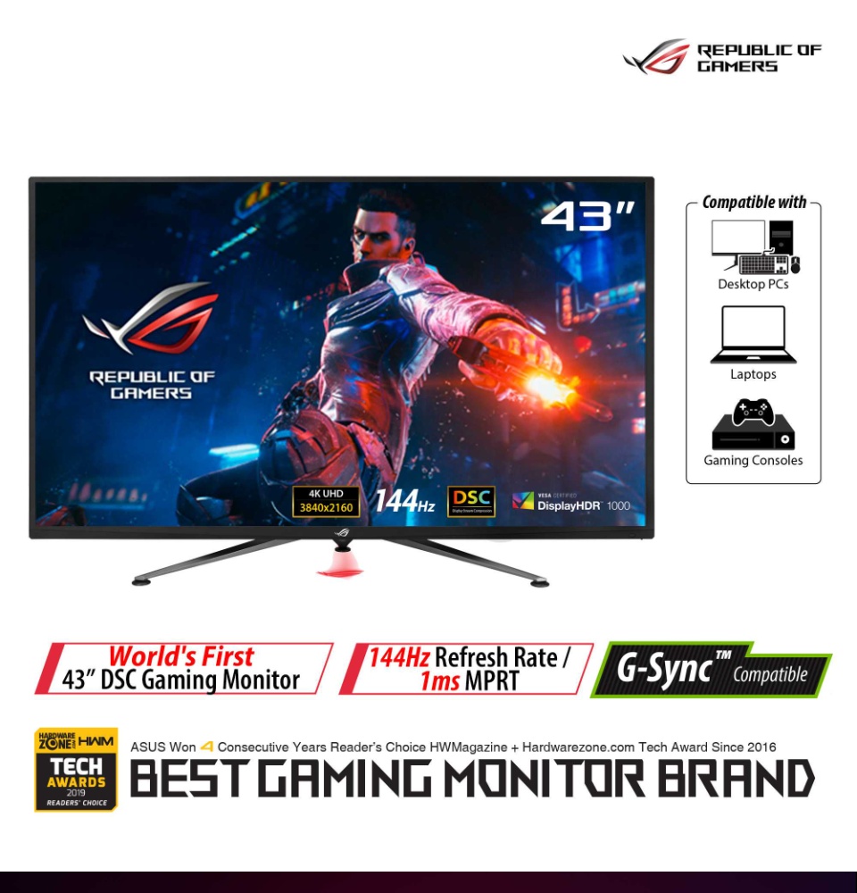 Asus Rog Swift Pg43Uq 43” 4K Hdr Dsc Gaming Monitor, (3840 X 2160), 144Hz,  G-Sync Compatible, 1Ms, Displayhdr 1000 | Lazada Singapore