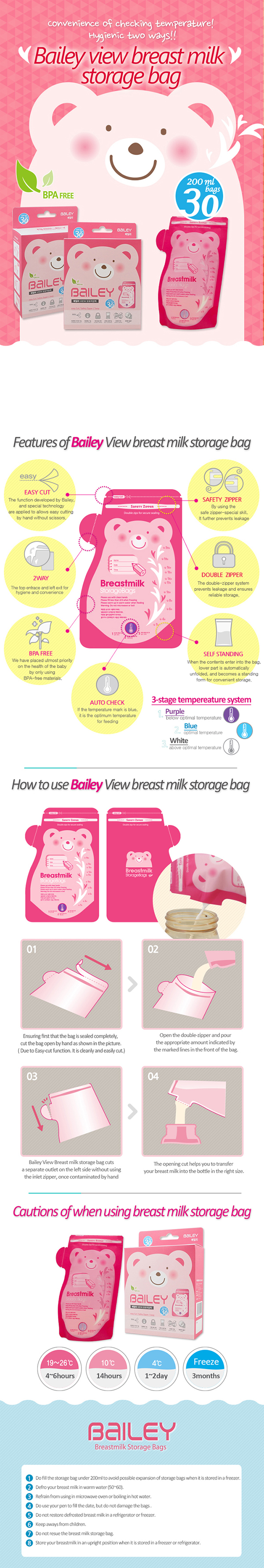 Bailey View Breastmilk Bags with Thermal Sensor is a storage pack that can store breastmilk for long hours by freezing it. 