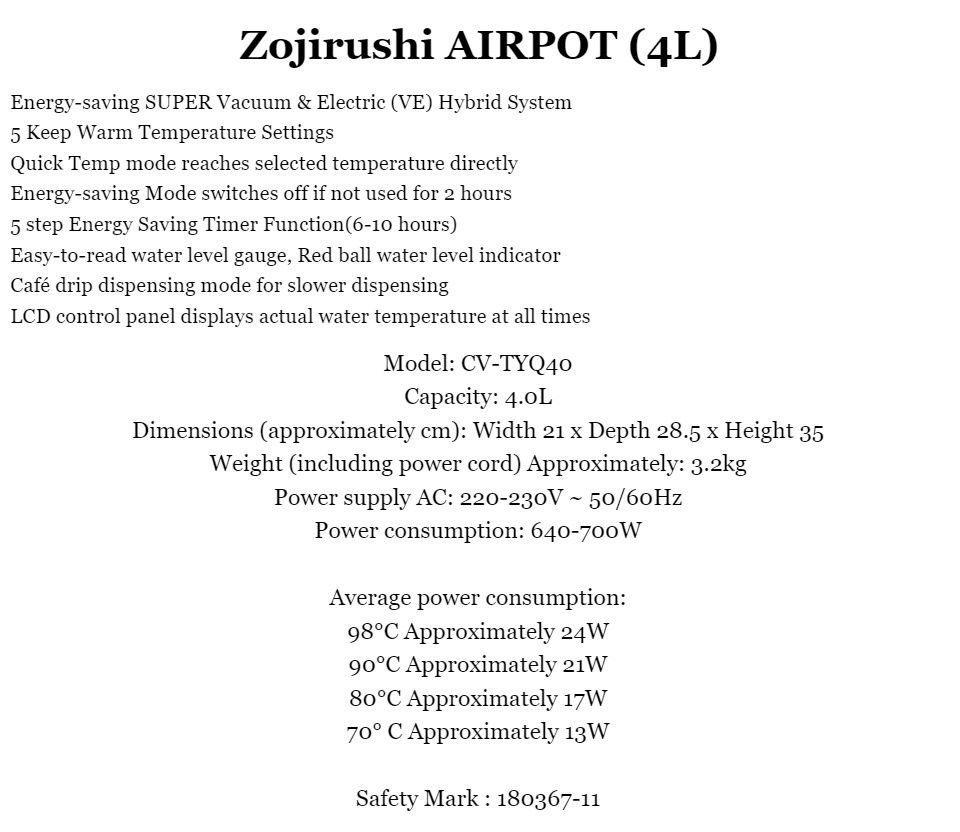 Zojirushi CV-DST40 4.0L Water Boilers Pot (220-230v) - Shopping In Japan NET