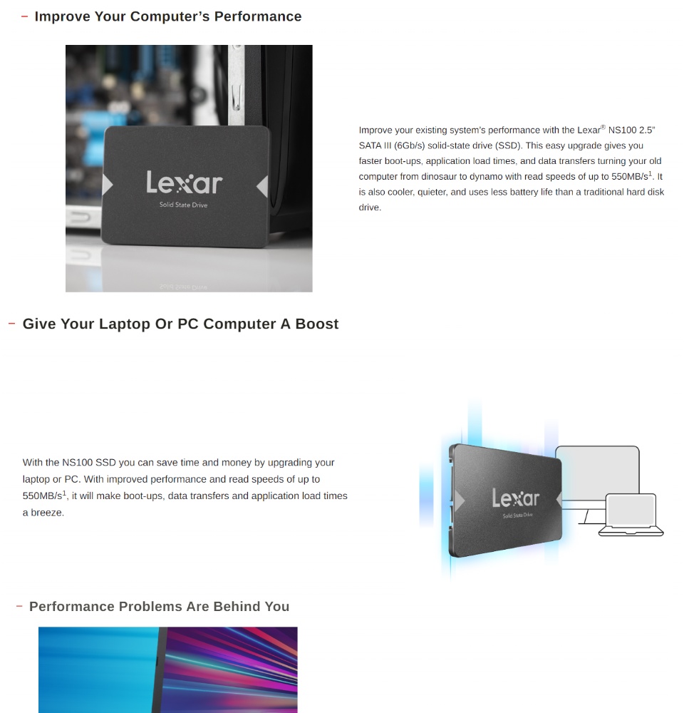Lexar NS100 128GB/256GB/512GB/1TB/2TB 2.5 Inch SATA III Internal