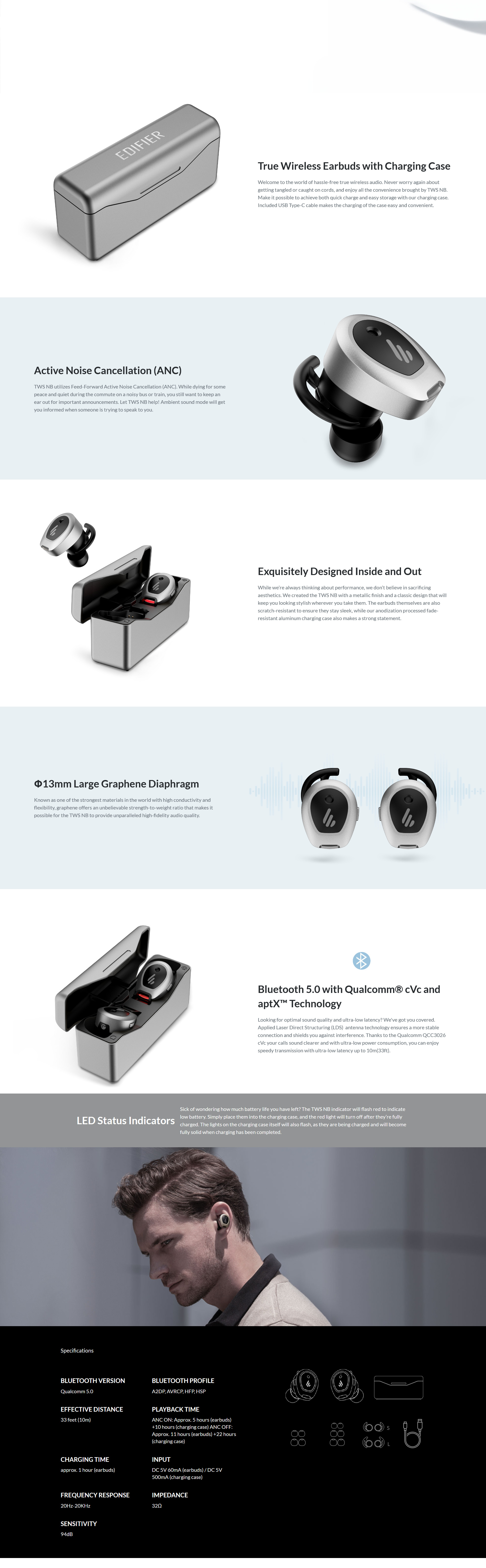 edifier tws nb true wireless active noise canceling earbuds