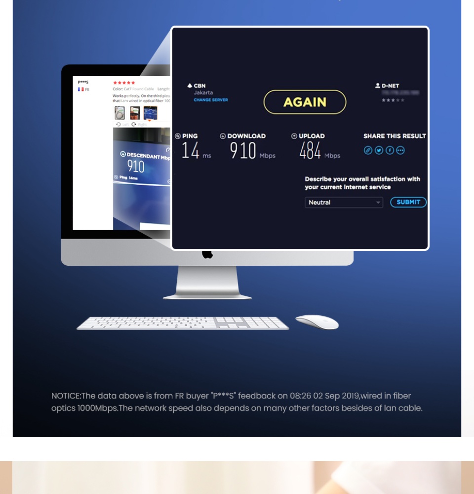Ugreen Flat Ethernet Cable Cat6/Cat7 3 Fast local delivery Quality product