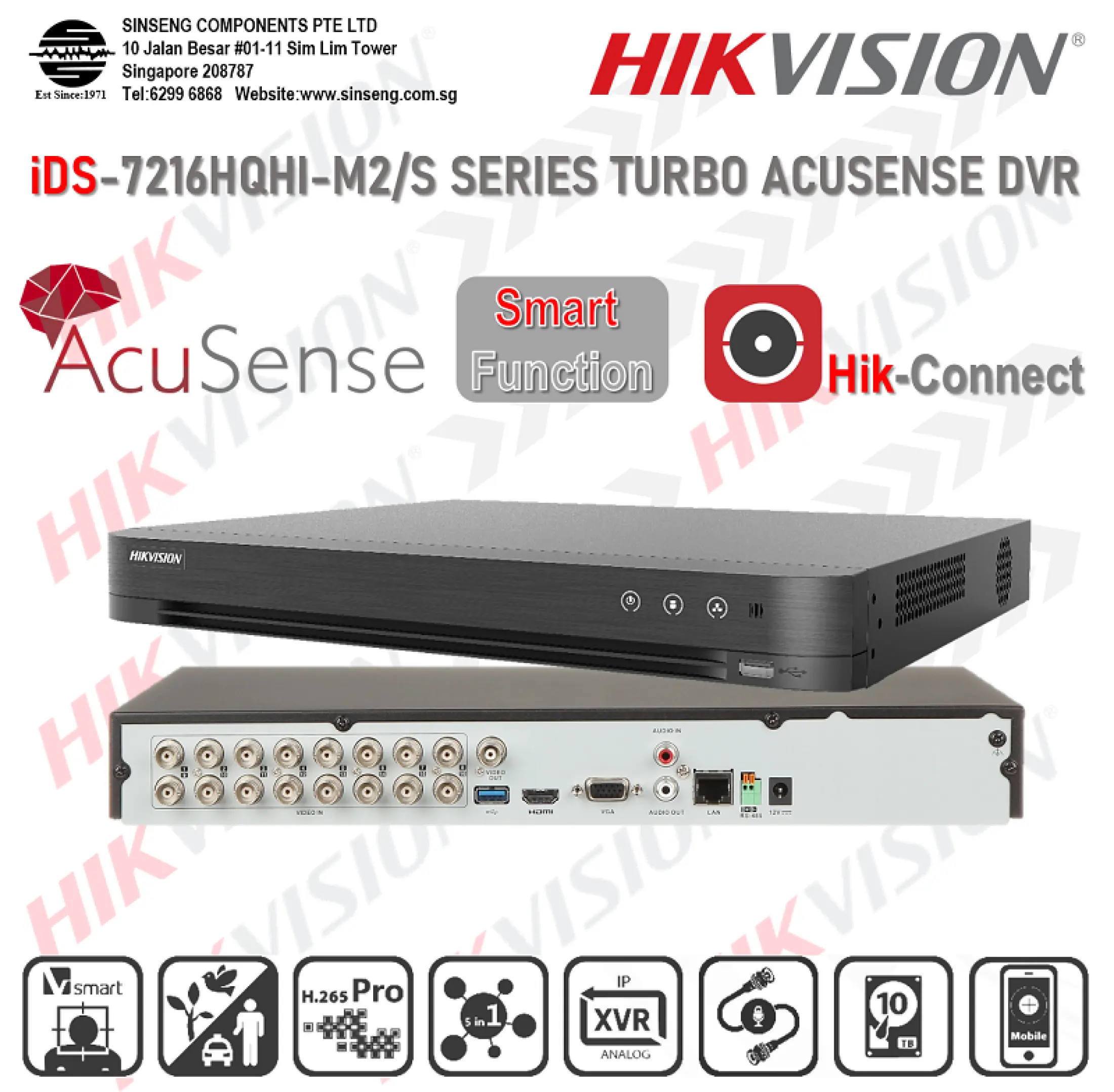 Hikvision Turbo Acusense 16ch Dvr Ids 7216hqhi M2 S H 265 Pro H 265 H 264 H 264 4mp 2mp 1mp 960h Ahd Tvi Cvi Cvbs Ip 16ch Digital Video Recorder App Hik Connect Lazada Singapore