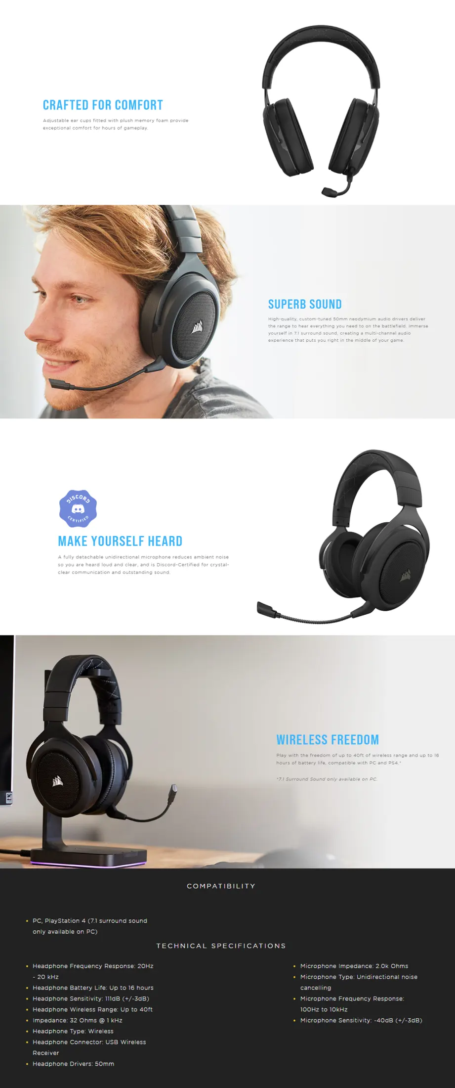corsair hs70 pro wireless gaming headset carbon