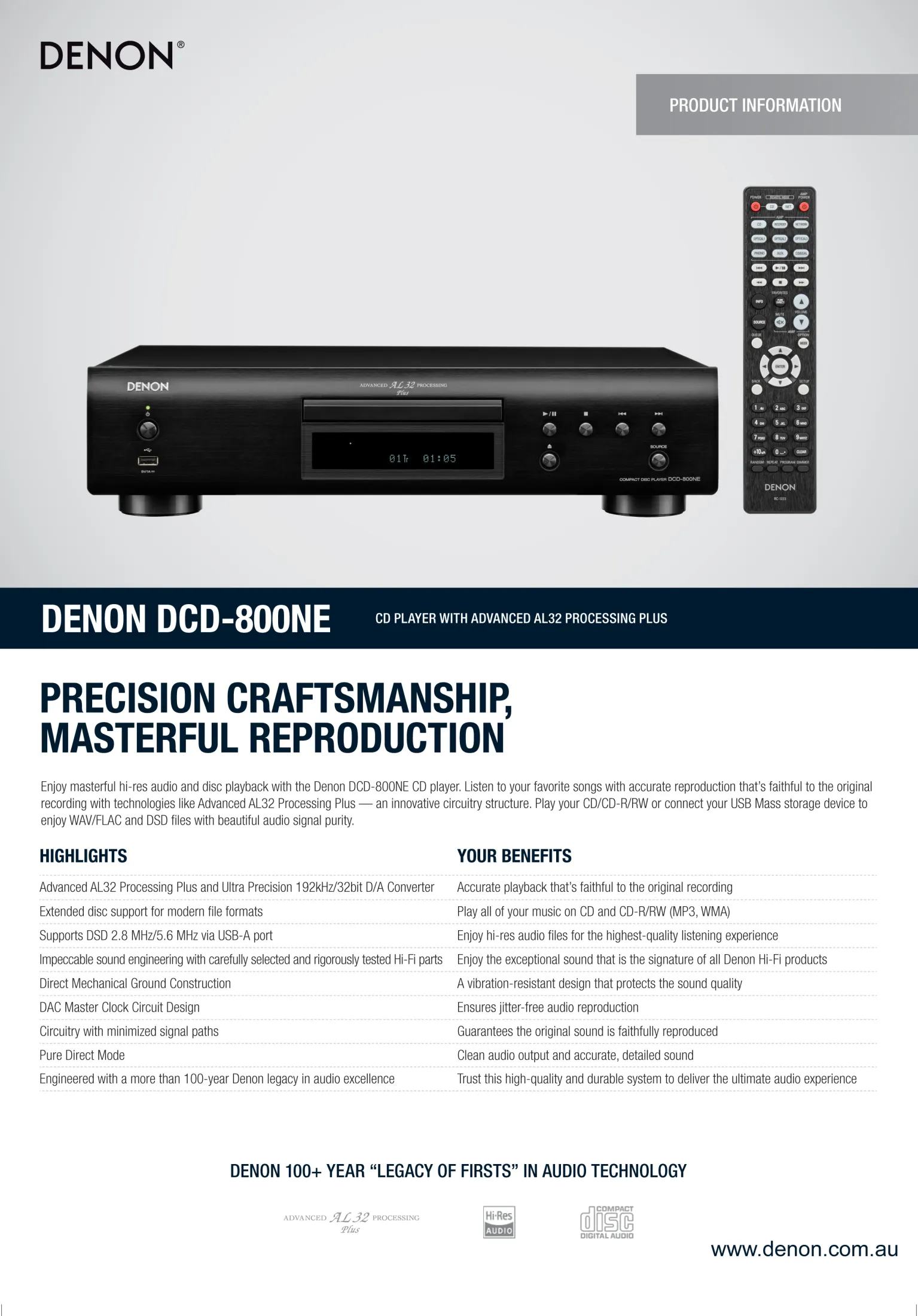 Denon Dcd 800ne Cd Player With Advanced Al32 Processing Plus Lazada Singapore