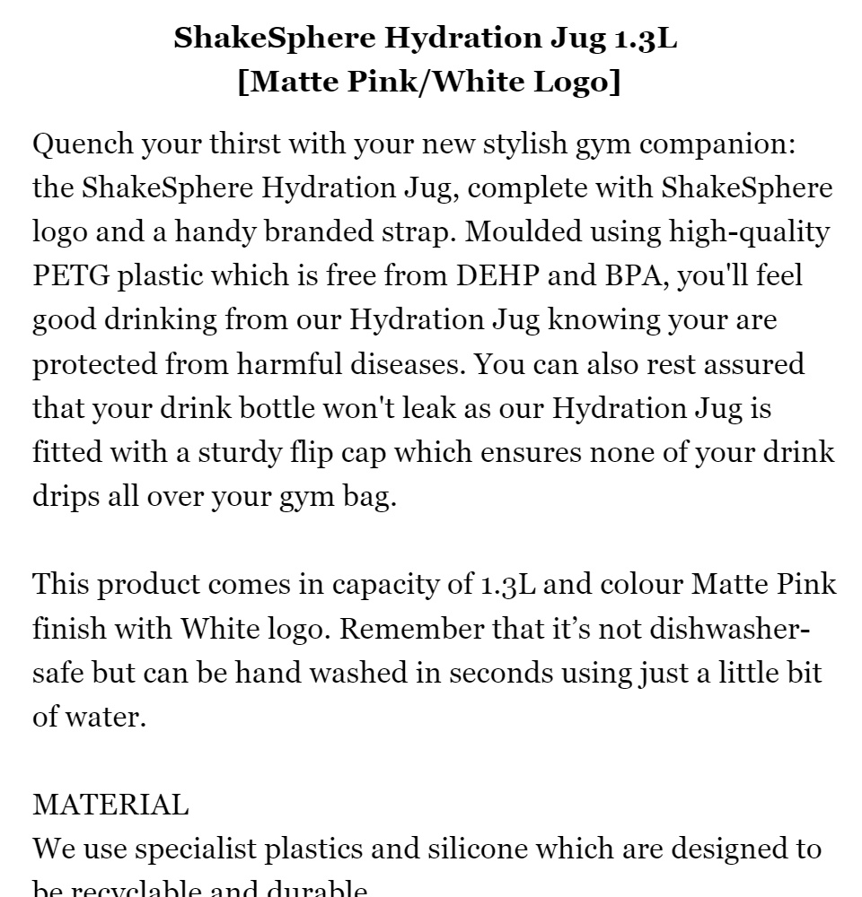 ShakeSphere 1.3L Hydration Jug 1.3L / Matte Black/Black Logo