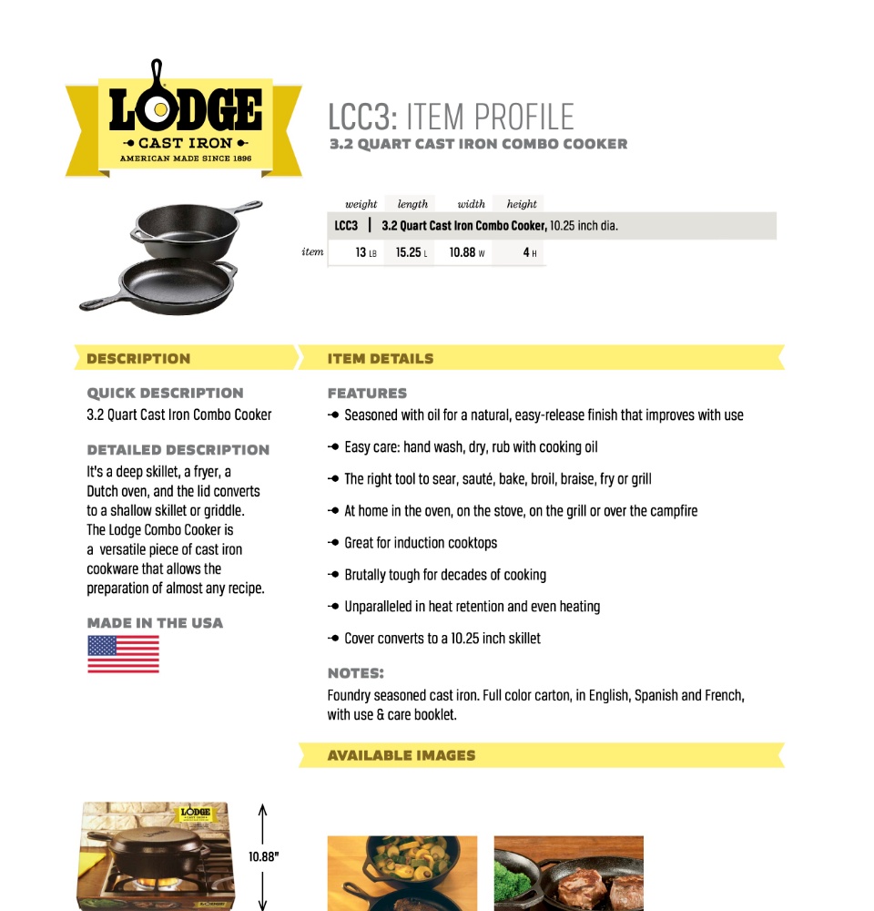 Lodge LCC3 Cast Iron Combo Cooker, Pre-Seasoned, 10.25 -Quart