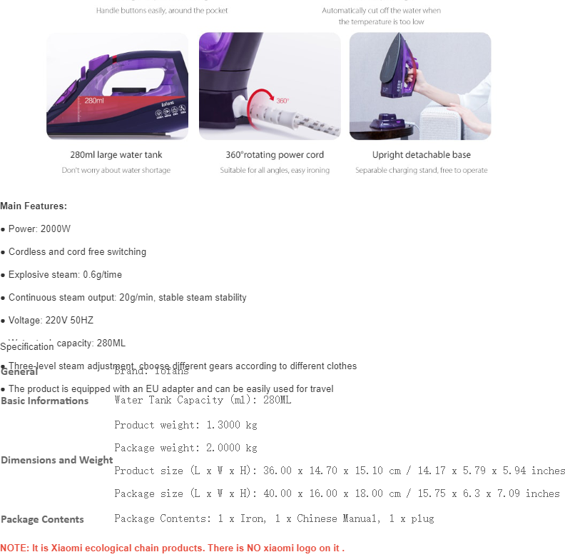 Xiaomi Lofans YD-012V Cordless Electric Steam Iron