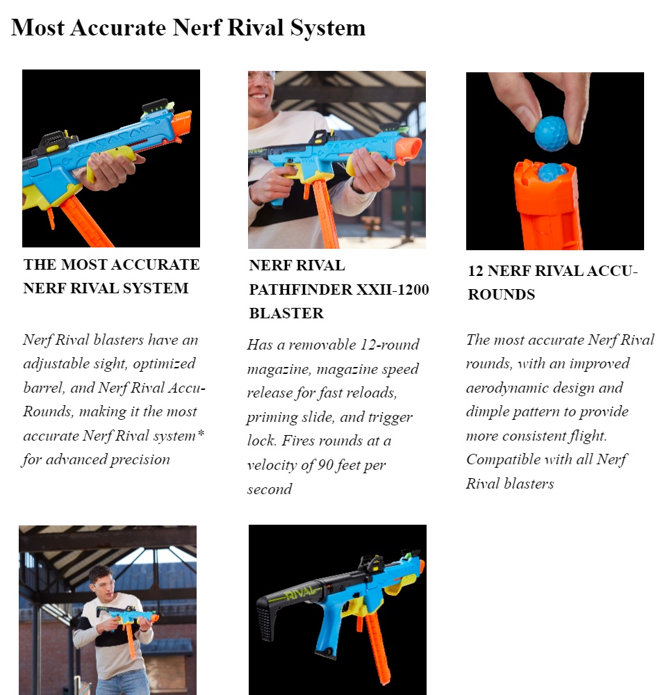Nerf Rival Pathfinder XXII-1200 Blaster, Most Accurate Nerf Rival System,  Adjustable Sight, 12 Nerf Rival Accu-Rounds - Nerf