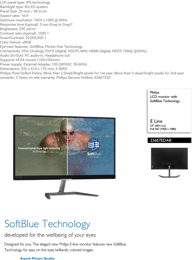 It Electronics Electronic Accessories Services Philips 236e7edab 69 23 In Softblue Lcd Monitor 236e7edab 69 Sme Businesses Having Special Deals Singapore 99 Sme