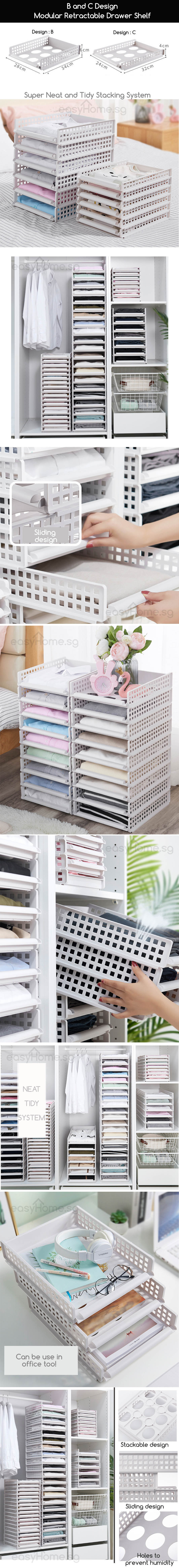 Easyhome Sg Modular Retractable Shelf Storage Rack Drawer