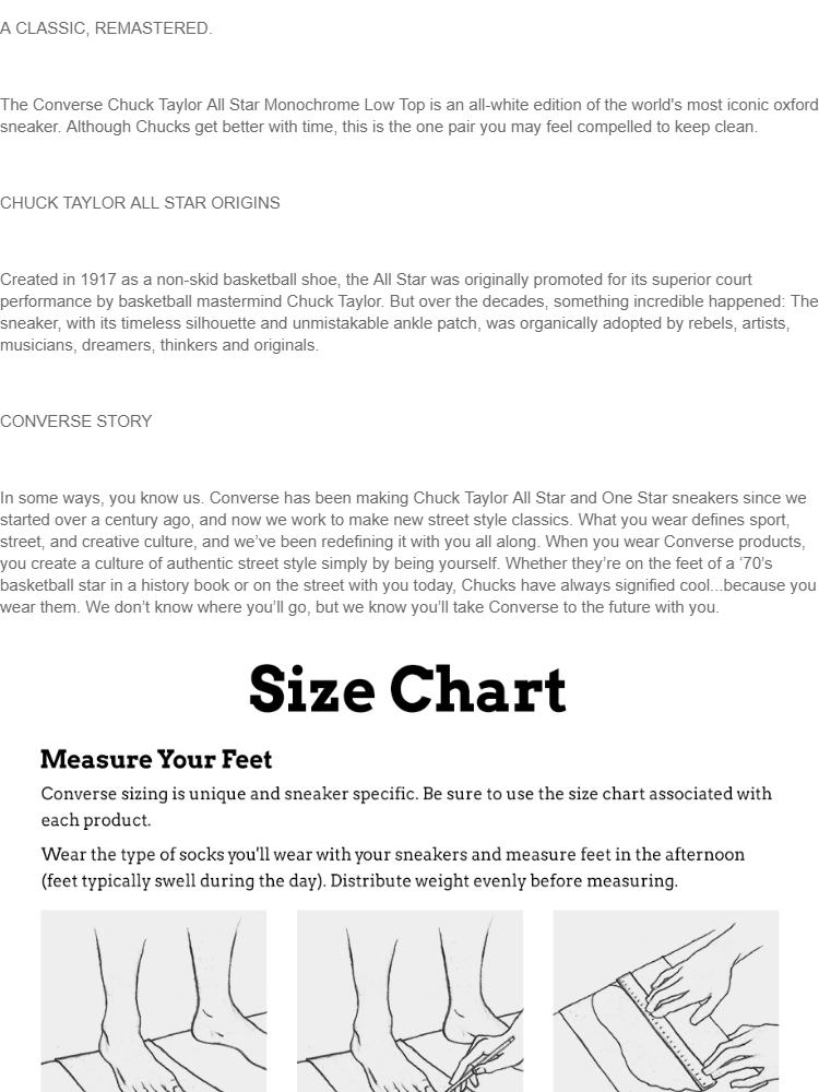 converse all star size chart
