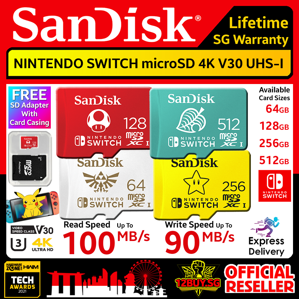 Sandisk Nintendo Switch Microsd Card 4k U3 V30 Uhs I C10 100mb S Read Speed 90mb S Write Speed 64gb 128gb 256gb 512gb Qxat Qxao 3pm Sg 12buy Sg Singapore Lifetime Warranty Express Door Delivery 3 To