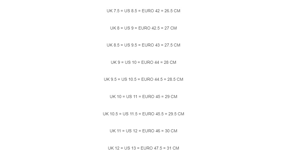 euro 42 in cm
