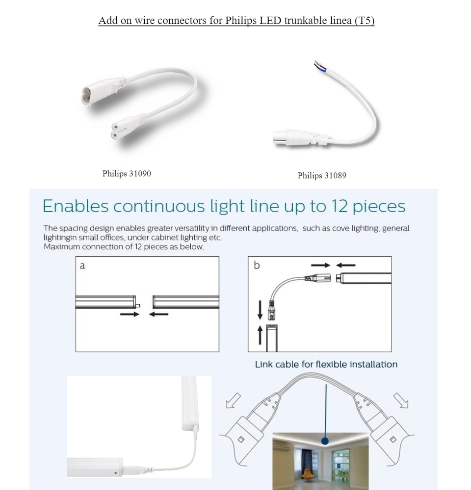 Add on Connectors for Philips LED Trunkable Linea T5 - 31090 for batten to batten - 31089 for power to batten