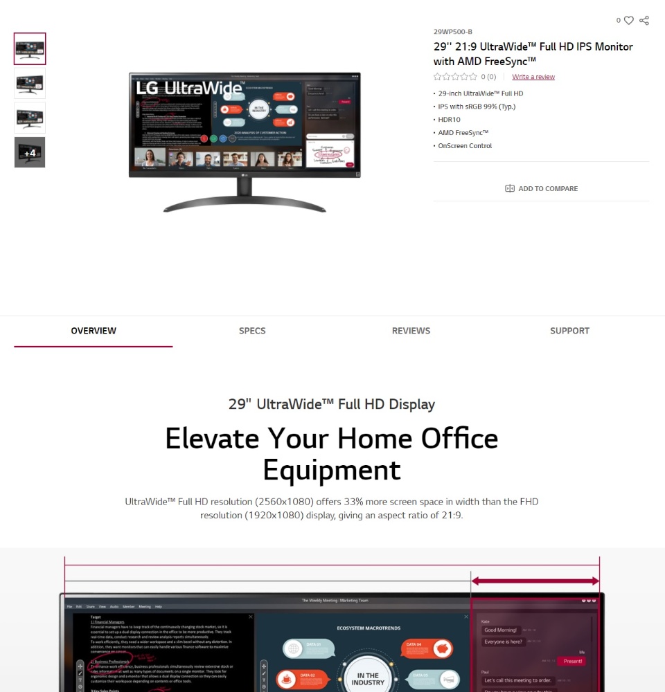 LG 29WP500-B / 29WP500 29inch UltraWide 21:9 IPS Monitor with