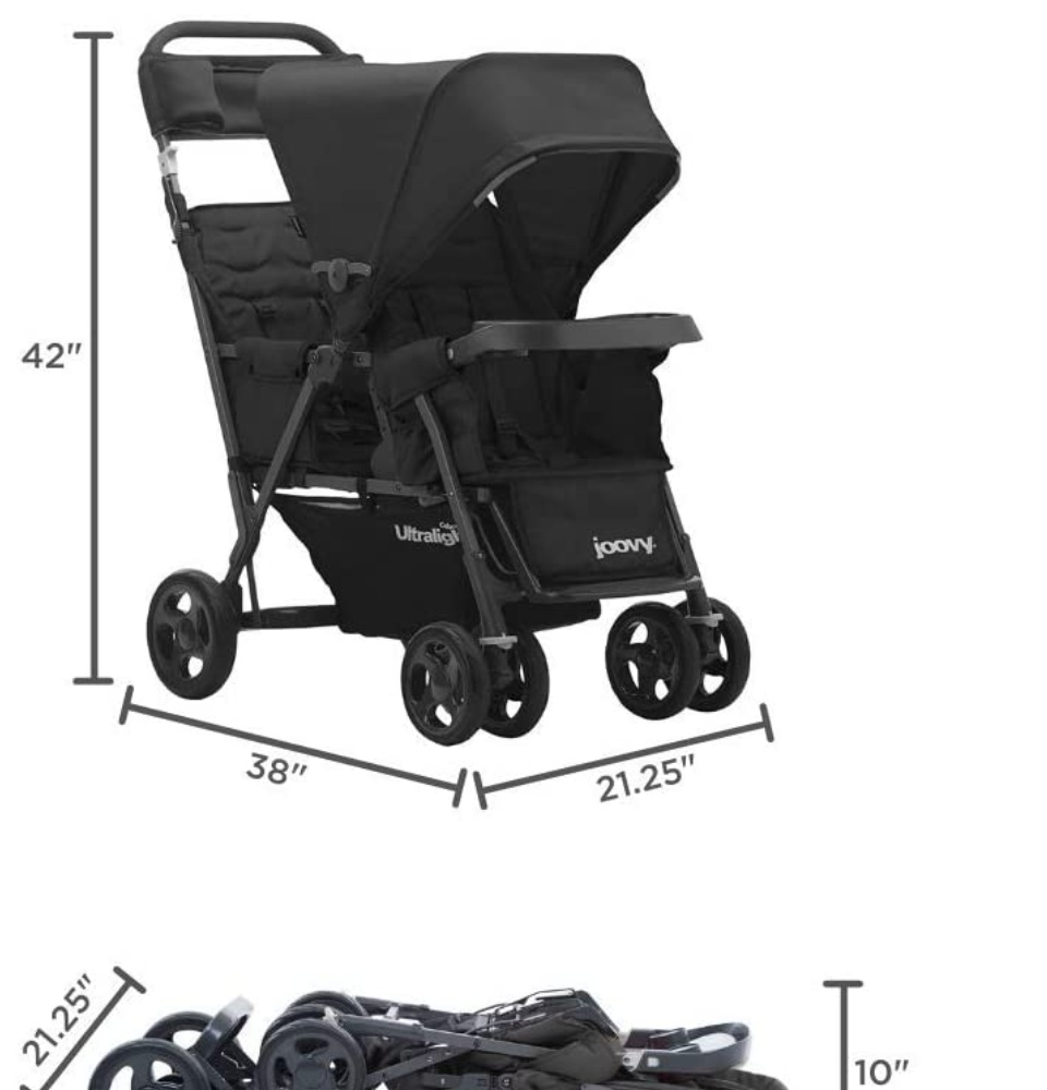 JOOVY Caboose Too Ultralight Graphite Tandem Stroller, Black
