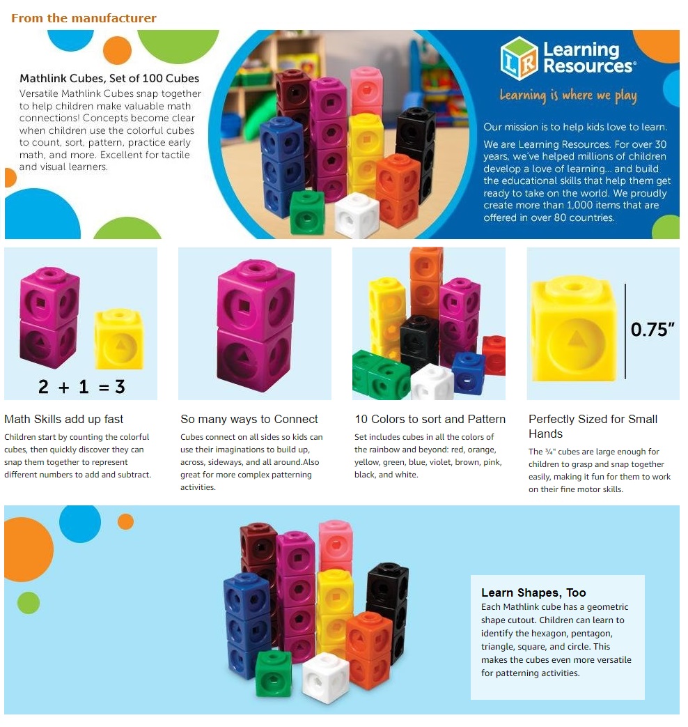 learning resources mathlink cubes activity set