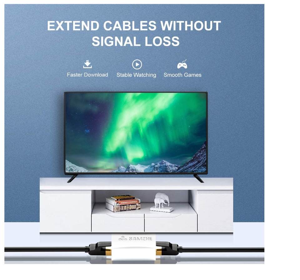 Samzhe RJ45 Coupler Female-to-Female Cat7/Cat6 4 <UL> <LI>USAGE: Ugreen RJ45 Coupler extender is ideal for extending ethernet connection by connecting 2 short network cables together.</LI> <LI>FAST SPEED To 10 GIGABITE: The RJ45 connector can speed up to 10 gigabite for connecting Cat7/Cat6 ethernet cable.</LI> <LI>SAFE And SECURE: With nickel plated contacts and easy snap-in retaining clip, the coupler ensure a secure and corrosion free connection.</LI> <LI>COMPATIBILITY: This 8P8C female to female Ethernet coupler jack is compatible with Cat7, Cat6 Cat5e, Cat5 network.</LI> <LI>HIGH PERFORMANCE: RJ45 inline jack coupler meets Category 6 performance in compliance with the TIA/EIA 568-C.2 standard. It is RoHS compliant.</LI> </UL>
