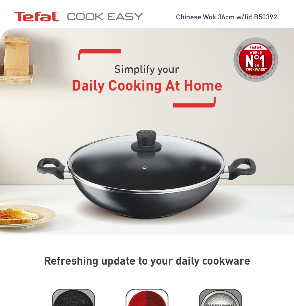 TEFAL 36cm Cook Easy Wok With Lid