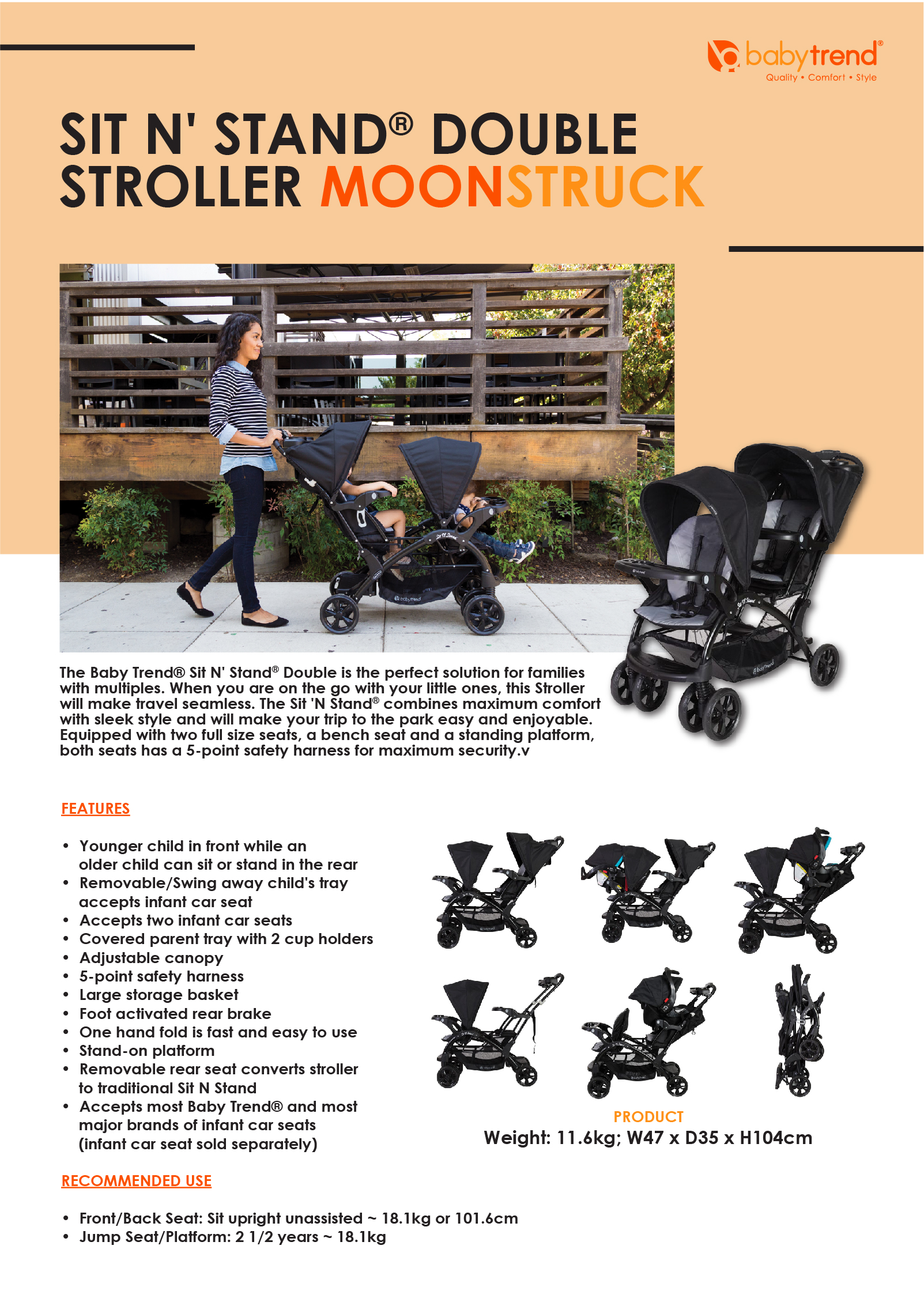 Jarrons Co Baby Trend Sit N Stand Double Stroller Moonstruck 6 Months Warranty Lazada Singapore