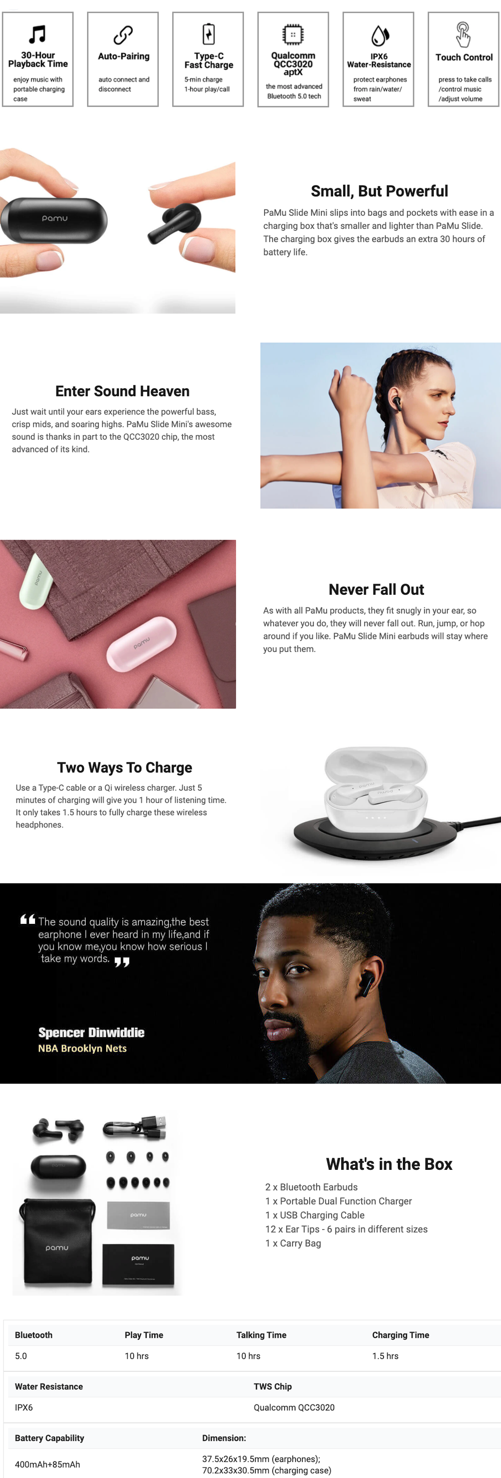 pamu slide mini bluetooth 5.0 true wireless earphone