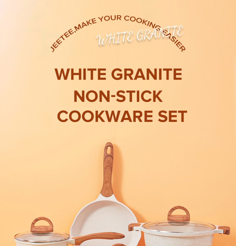JEETEE White Granite Non Stick Induction Cookware Set Makapal  4PCS/3PCS/2PCS Kitchen Cooking Set Original on sale All Stoves Suitable  24CM Casserole + 24CM Fryingpan + 28CM Wok Pan + 18CM Saucepan with