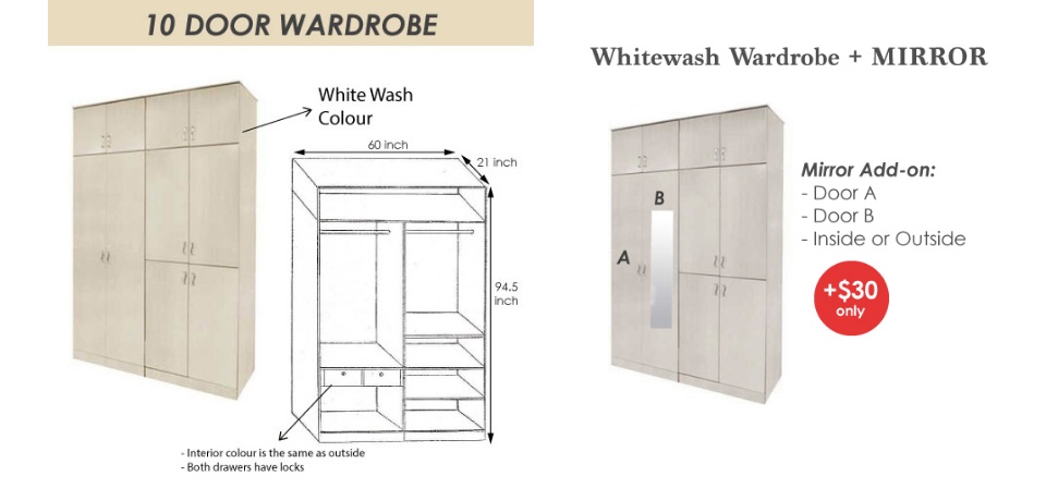 A Star Mila 10 Door Wardrobe Cabinet In Whitewash Free A Star Mila 10 Door Wardrobe Cabinet