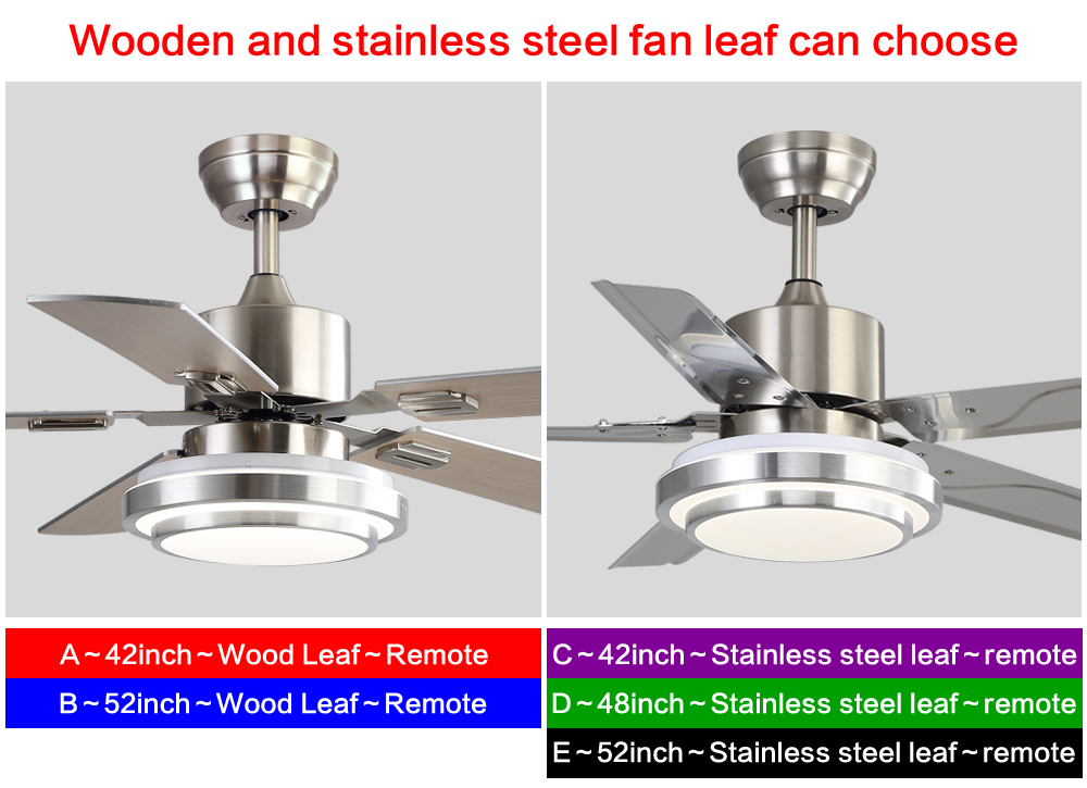 Stainless Steel Fan Leaf Or Wood Fan Leaf Ceiling Fan With Light