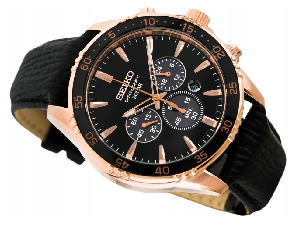 [Original] Seiko SSC448P1 Solar Chronograph Leather Strap Analog Black Dial  Men Watch