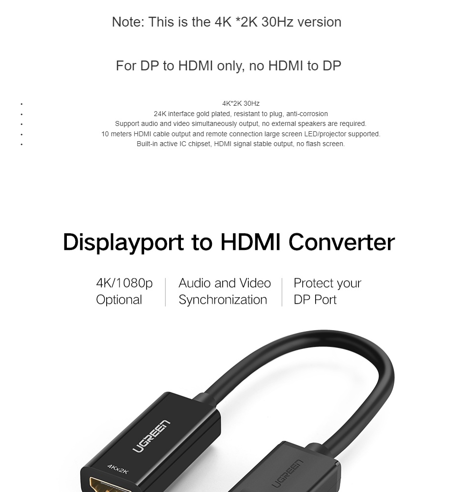 <ul> <li data-spm-anchor-id="a2o42.pdp.product_detail.i0.2d573bdfxY1thm">4K*2K 30Hz</li> <li>24K interface gold plated, resistant to plug, anti-corrosion</li> <li>Support audio and video simultaneously output, no external speakers are required.</li> <li>10 meters HDMI cable output and remote connection large screen LED/projector supported.</li> <li>Built-in active IC chipset, HDMI signal stable output, no flash screen.</li>
</ul>