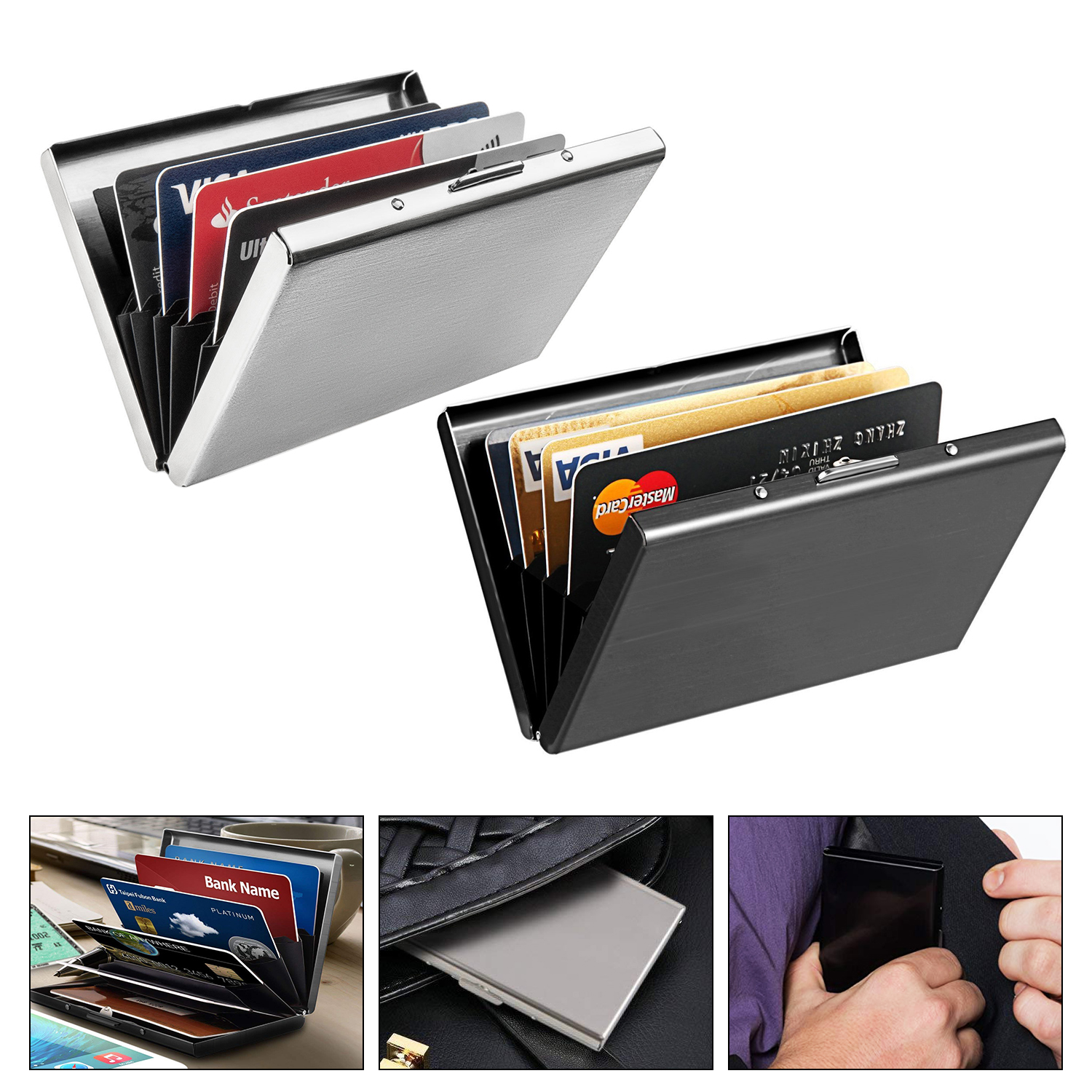 RFID Blocking Credit Card ID Holder Stainless Steel Slim Money Travel Wallet Men