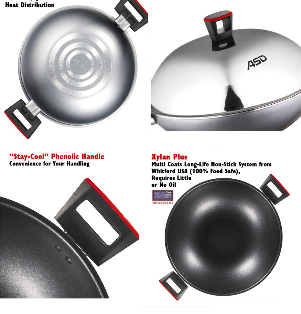 ASD Gusto Red Non-Stick Wok 36CM With Stainless Steel Lid (HP8536