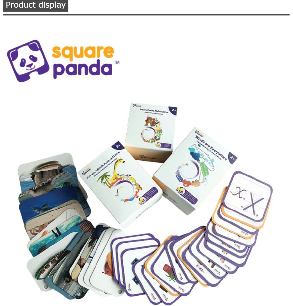 The best time for children to learn and master language is during their earliest years. When children aged 18 months to 7 years are exposed to bilingual learning, their language abilities multiply. The Square Panda Flashcards include important English vocabulary spanning 12 themes; fruits, colors, body parts and more! Every Square Panda flashcard is crafted to include stunning visuals. Use these flashcards with the Square Panda Playset and learning games to enhance your child’s learning experience  - 188 Square Panda Flashcards cover 12 themes of common English words - Use the flashcards to enhance your Square Panda playtime experience. Play together with your child and help them learn! - High Quality and durable flashcards – these cards are built to last! - Inspire creativity with beautifully illustrated flashcards. Children can also color their own flashcards as they learn!