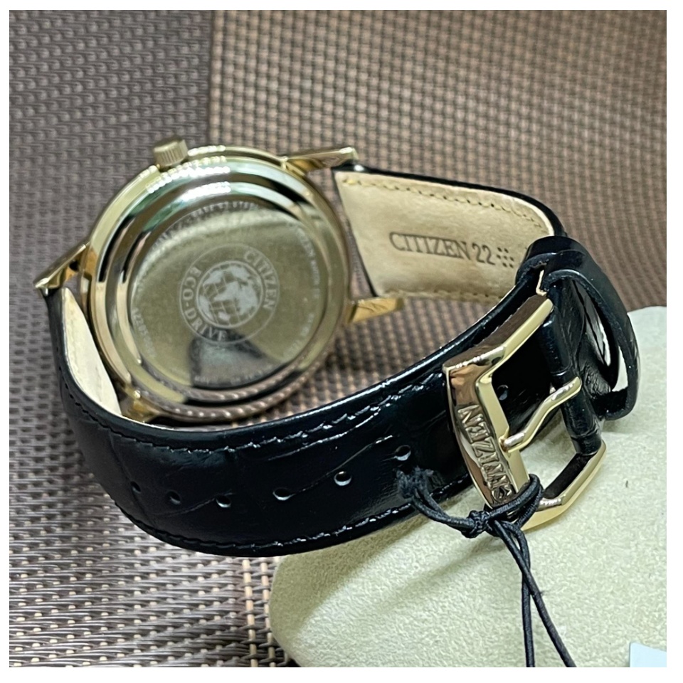 Citizen Eco-Drive AO9003-16A Rose Gold Analog Black Leather Strap